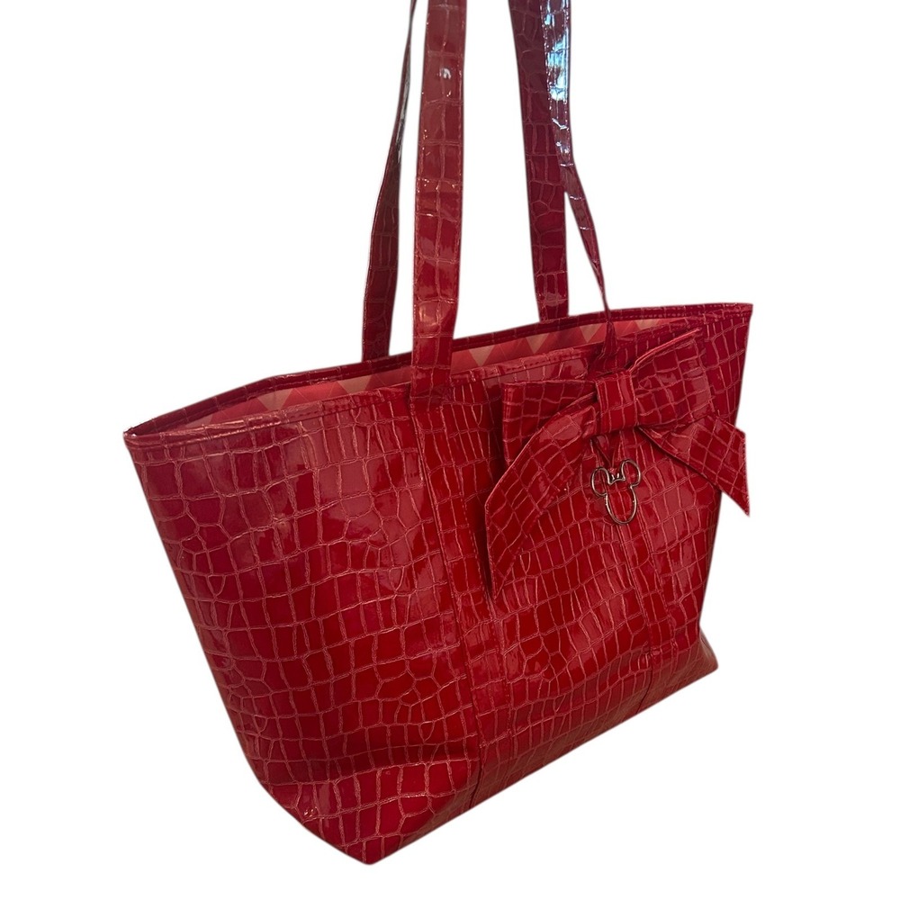 Disney Deep Pink Crocodile Embossed Tote Bag with Mickey Mouse Bow - Picture 1 of 6
